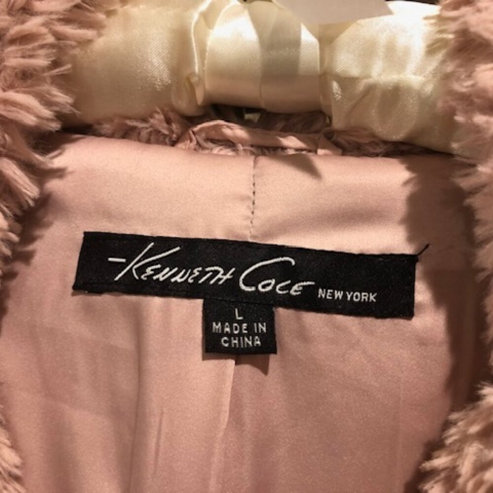 Kenneth Cole Pink Faux Fur Jacket with hoodie Size L